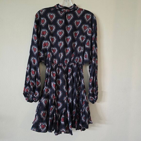 Rhode Caroline Mini Dress Heart Print Mock Neck Size XSmall - Picture 4 of 12